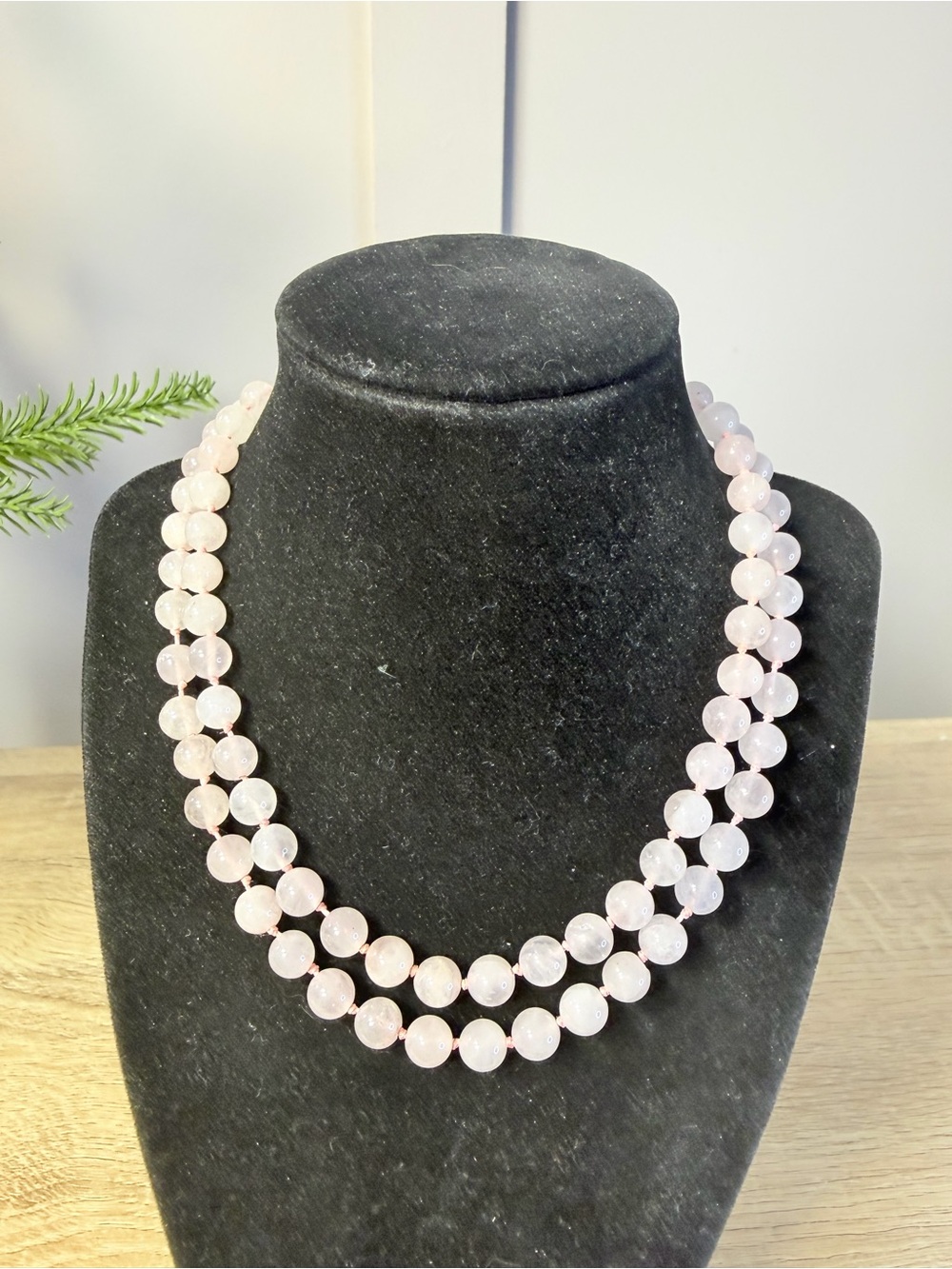 Rose quartz beaded necklace 8mm rose quartz knotted necklace Single Strand